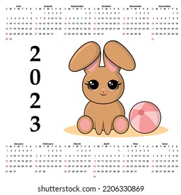Calendar 2023 with Christmas rabbit, planner organizer.