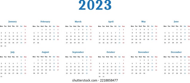 Calendar 2023 In Classic Business Format On White