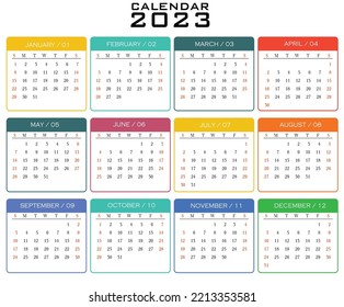 calendar 2023 colorful simple layout vector illustration annual calendar 2023 template design