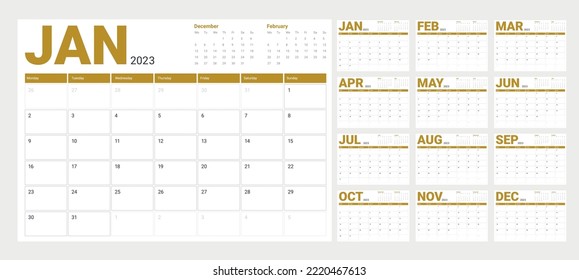 Calendar 2023 corporate design planner. Week start monday
