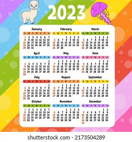 Calendar for 2023 with a cute character. Fun and bright design. Isolated color vector illustration. cartoon style.