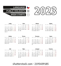 Calendar 2023 in Czech language, week starts on Monday. Vector calendar 2023 year.