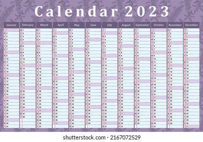 Calendar for 2023, daily event planner with a plant background painted with sage, vector color illustration