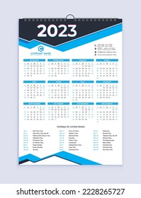 Calendar 2023, Calendar Design, One Page Wall Calendar Design, 12 months Calendar Design, template, simple, clean, elegant design.Print Ready, A3 Size