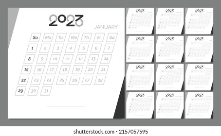 Calendar 2023 design template with black and grey color