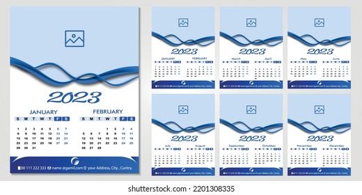 Calendar Design 2023, Wand-Kalender Design 2023 Druckvorlage editierbar neue, türkische Farbe