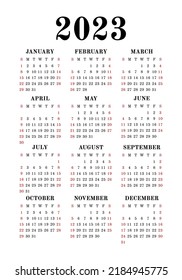 Calendar 2023 English Simple Vector Vertical Stock Vector (Royalty Free ...