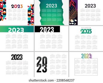 Calendar 2023 with geometric abstract modern background