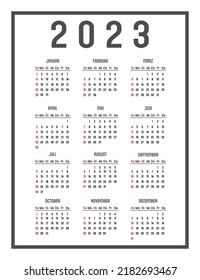 Calendar of 2023 in German. The days of the week are at the top, week start Sunday. Vector illustration