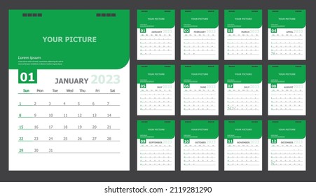 Calendar for 2023 green background