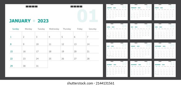 Calendar for 2023 green background