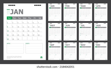Calendar for 2023 green background
