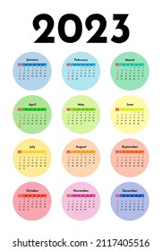 Calendar for 2023 isolated on a white background. Sunday to Monday, business template. Vector illustration