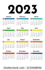 Calendar for 2023 isolated on a white background. Sunday to Monday, business template. Vector illustration