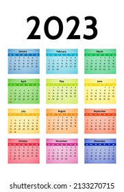 Calendar for 2023 isolated on a white background. Sunday to Monday, business template. Vector illustration