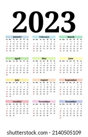 Calendar for 2023 isolated on a white background. Sunday to Monday, business template. Vector illustration