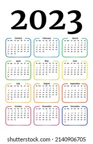 Calendar for 2023 isolated on a white background. Sunday to Monday, business template. Vector illustration