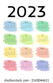 Calendar for 2023 isolated on a white background. Sunday to Monday, business template. Vector illustration