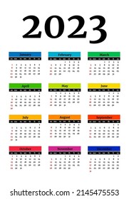 Calendar for 2023 isolated on a white background. Sunday to Monday, business template. Vector illustration