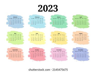 Calendar for 2023 isolated on a white background. Sunday to Monday, business template. Vector illustration