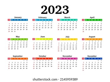 Calendar for 2023 isolated on a white background. Sunday to Monday, business template. Vector illustration