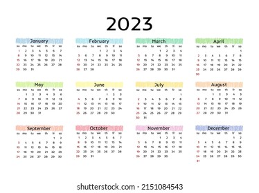 Calendar for 2023 isolated on a white background. Sunday to Monday, business template. Vector illustration