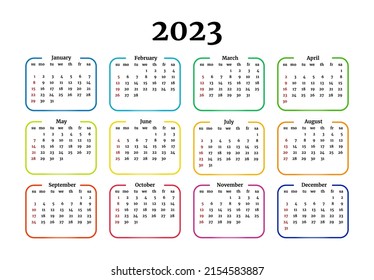 Calendar for 2023 isolated on a white background. Sunday to Monday, business template. Vector illustration