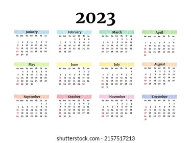 Kalender für 2023 einzeln auf weißem Hintergrund. Von Sonntag bis Montag, Geschäftsvorlage. Vektorgrafik