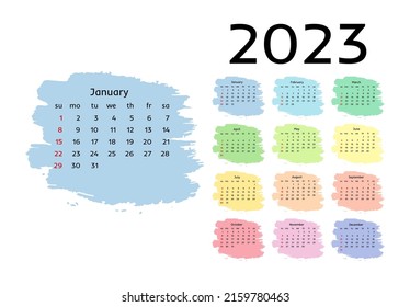 Calendar for 2023 isolated on a white background. Sunday to Monday, business template. Vector illustration