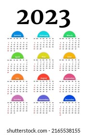 Calendar for 2023 isolated on a white background. Sunday to Monday, business template. Vector illustration