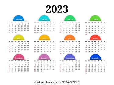 Calendar for 2023 isolated on a white background. Sunday to Monday, business template. Vector illustration