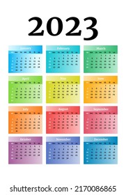 Calendar for 2023 isolated on a white background. Sunday to Monday, business template. Vector illustration