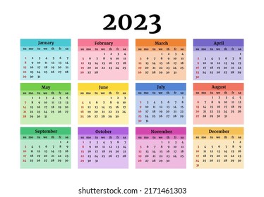 Calendar for 2023 isolated on a white background. Sunday to Monday, business template. Vector illustration