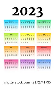 Calendar for 2023 isolated on a white background. Sunday to Monday, business template. Vector illustration