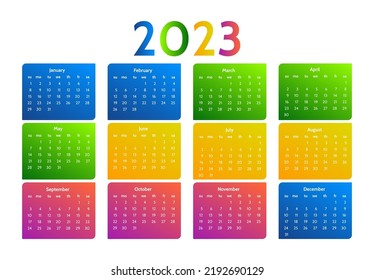 Calendar for 2023 isolated on a white background. Sunday to Monday, business template. Vector illustration