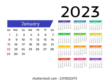 Calendar 2023 Isolated On White Background Stock Vector (Royalty Free ...