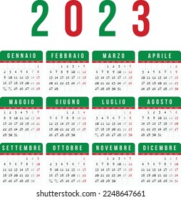 Calendar 2023 in Italian Language, Week Start on Monday. Corporate and Business Monthly calendar.