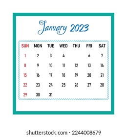 Calendar 2023 January month.Printable vector eps element