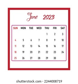 Calendar 2023 June month.Printable vector eps element