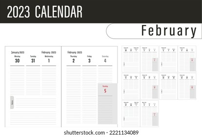 Calendar 2023 layout for New Year