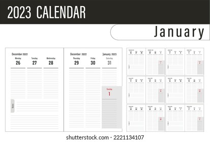 Calendar 2023 layout for New Year