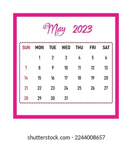 Calendar 2023 May month.Printable vector eps element