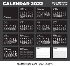 Calendar 2023, Minimal Style, Black  color, Week start Sunday, Corporate design planner template.
