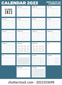 Calendar 2023, Minimal Style, Week start Sunday, Corporate design planner template.