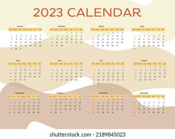Calendar 2023. Calendar for next year. Calendar 2023 with autumn colors