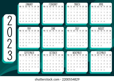 Calendar 2023 on green background