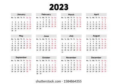 Calendar for 2023 on white background
