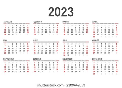 Calendar for 2023 on a white background. Monthly calendar for 2023. The week starts on Sunday.