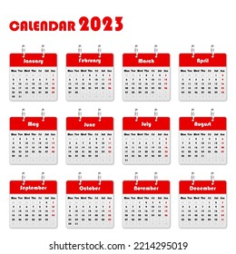 Calendario 2023 sobre un fondo blanco. Ilustración vectorial.