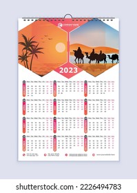 Calendar 2023, One Page Wall Calendar Design, Single Page Calendar, 12 months Calendar Design, Print Ready, A3 Size